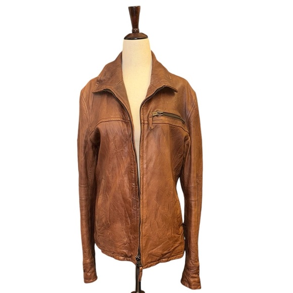 Men’s Empresa Brown Leather Jacket - Picture 2 of 6